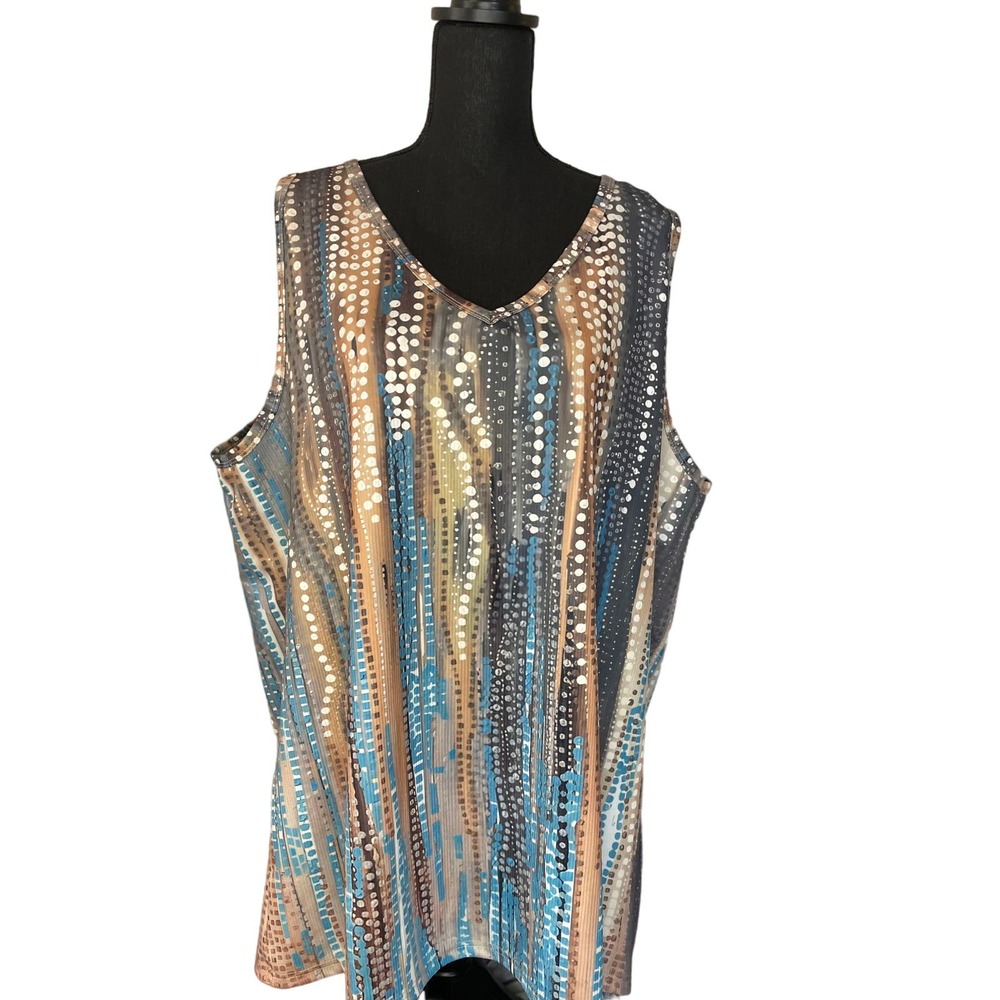 Plus Size Casual Tank Top, Women's Plus Tie Dye V Neck High Stretch Tank